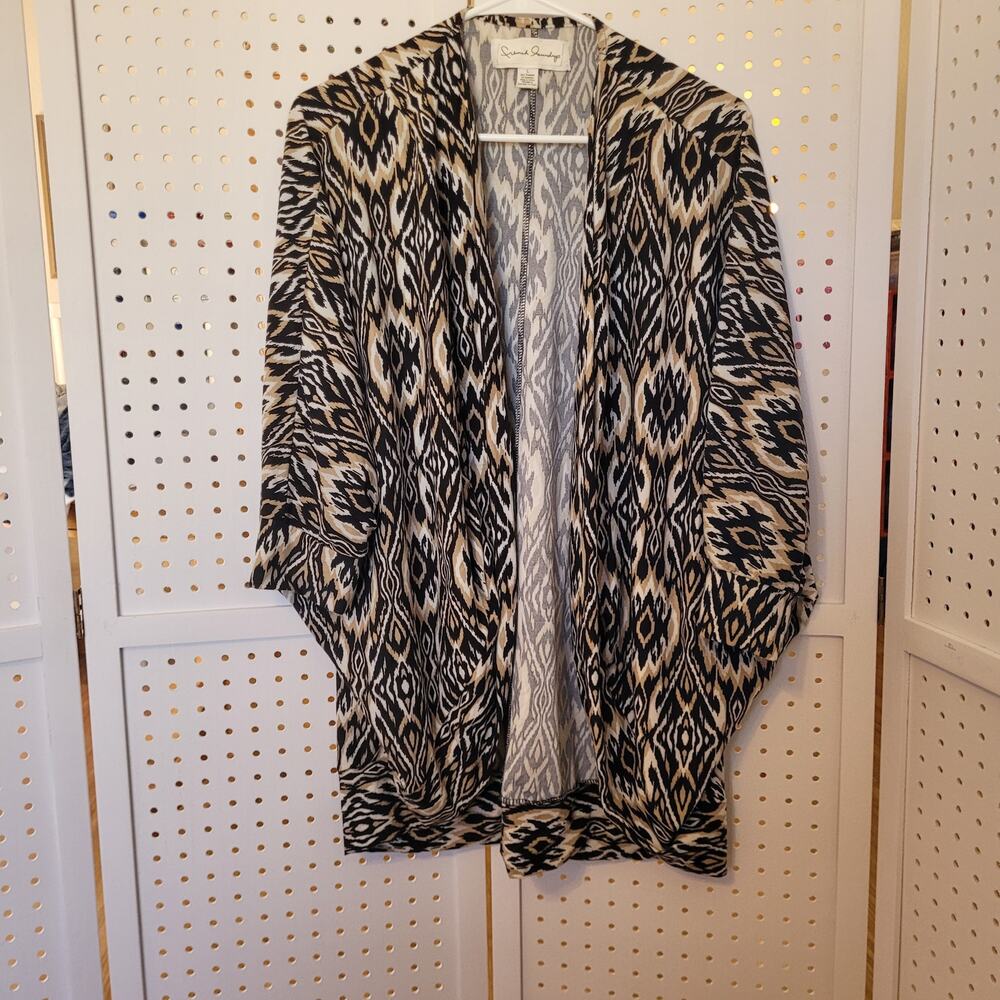 French Laundry Women's Duster Cardigan L Dolman 3/4 Sleeves Aztec Tribal Print